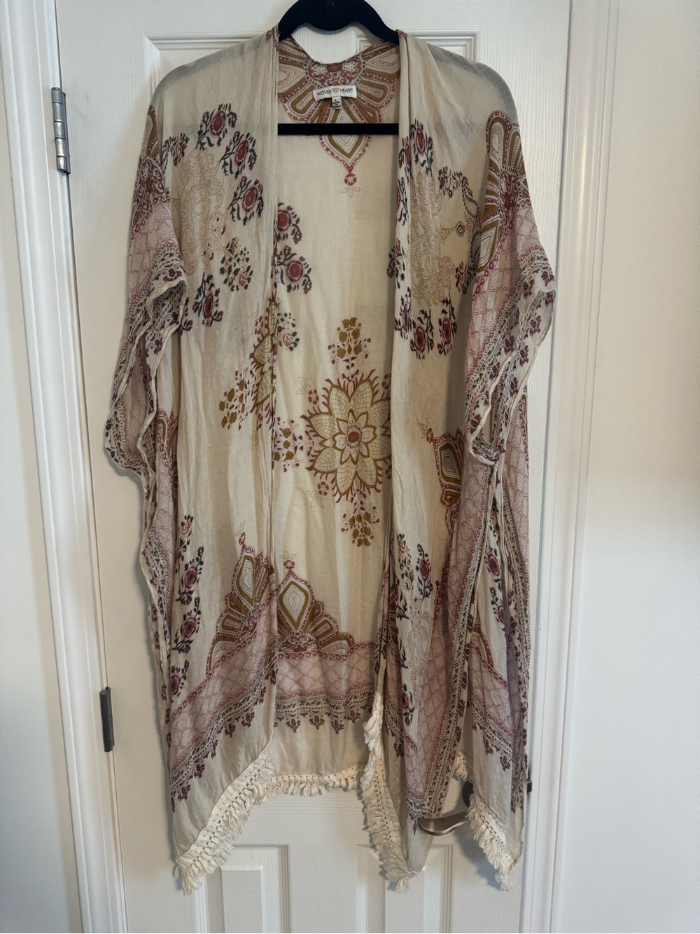 Woven Heart Cream Kimono with Dusty Rose Print
